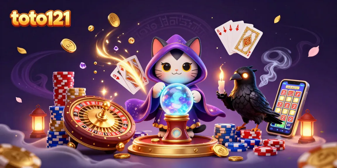 Engage with toto121’s vibrant casino scene featuring a mystic cat and exciting gaming elements.