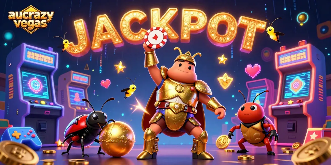 Experience the excitement at aucrazyvegas with a vibrant casino scene featuring unique characters and gaming elements.