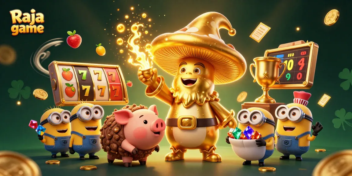 Engage in the magical world of Raja game with enchanting golden characters surrounded by vibrant slot elements.