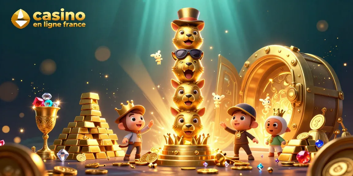Illustration 3D d'un totem doré dans un casino en ligne France, créant une ambiance festive.