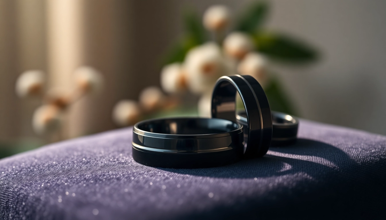 Showcasing exquisite Black Wedding Rings for Men with intricate designs against a luxurious backdrop.