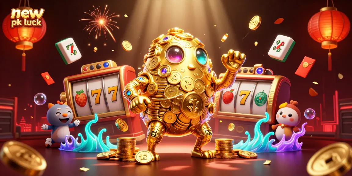 Experience thrilling spins with new pk luck in this vibrant casino-themed 3D illustration.