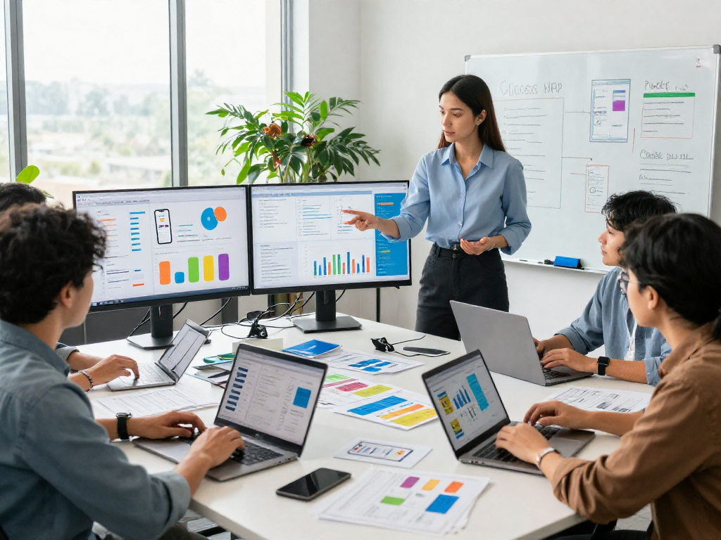 Marketing professionals strategizing to buy app install for better app visibility and ranking.