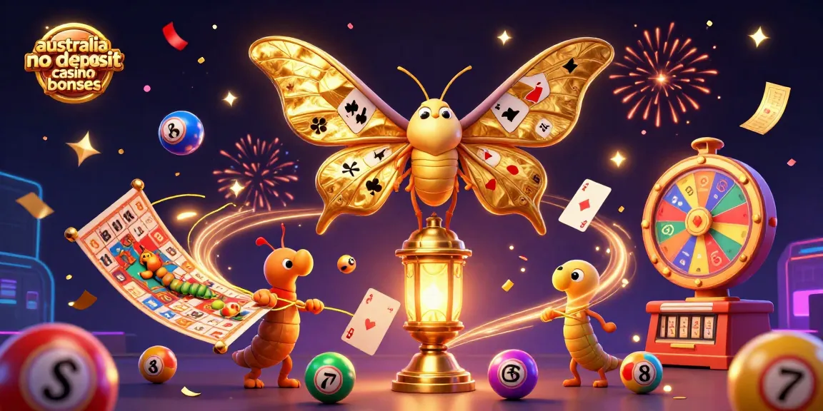 Experience australia no deposit casino bonuses with colorful lottery elements and a magical moth.