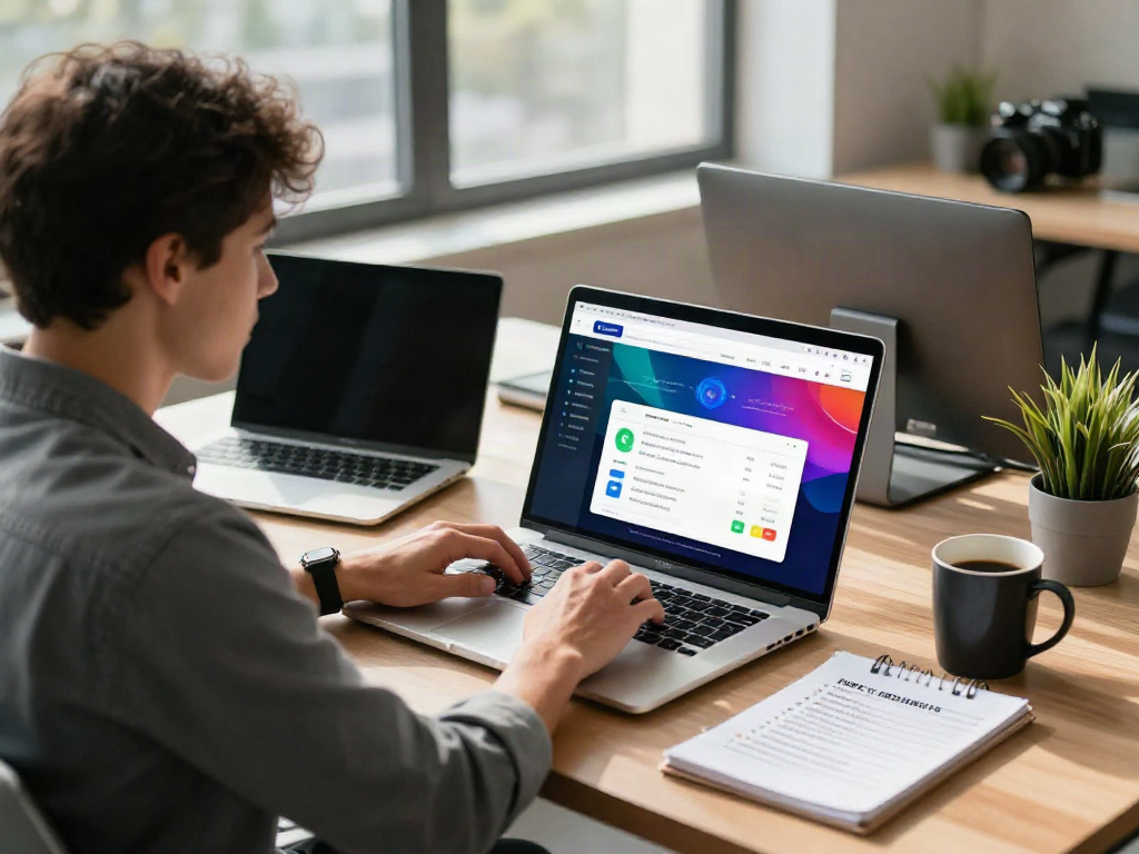 Check this site out on a laptop during an online safety check in a modern workspace.