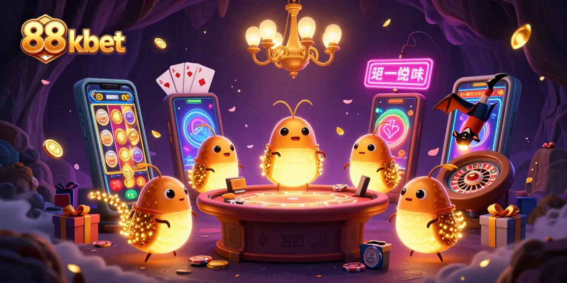 Engage with 88 kbet's vibrant casino scene, where glowworms and a bat dealer illuminate slot games and more.