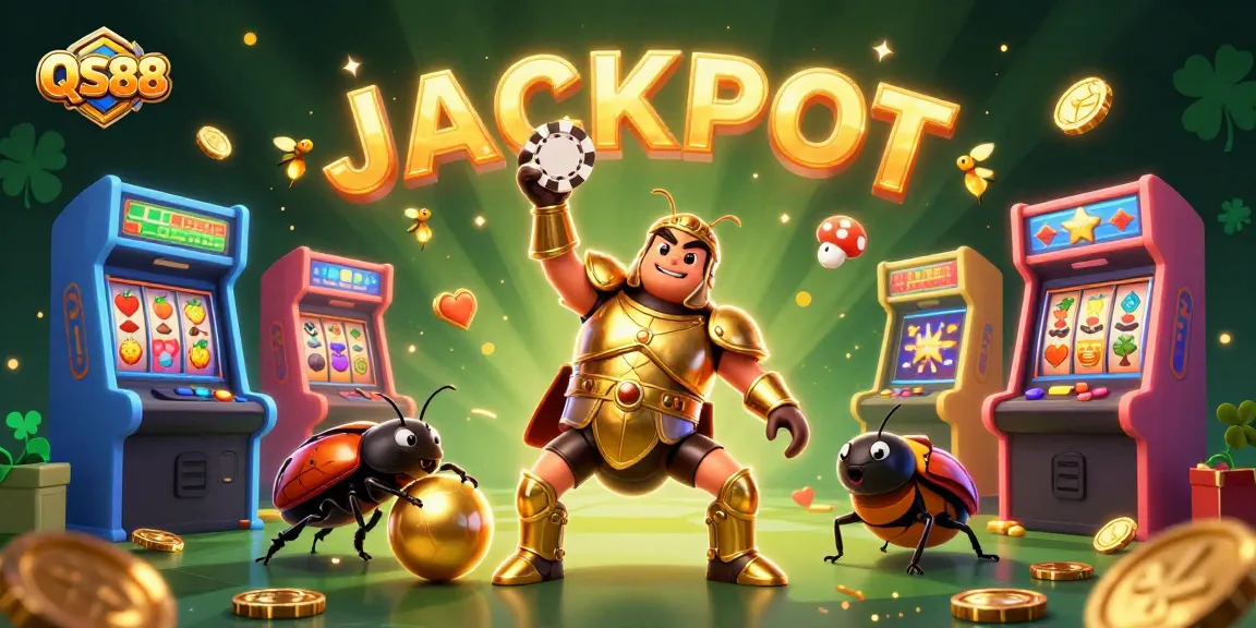 Engage with QS88's irresistible casino experience featuring vibrant characters celebrating a big jackpot.