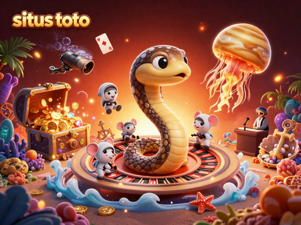 Experience excitement with situs toto in a cosmic roulette scene featuring a Saturn snake and astronaut mice.