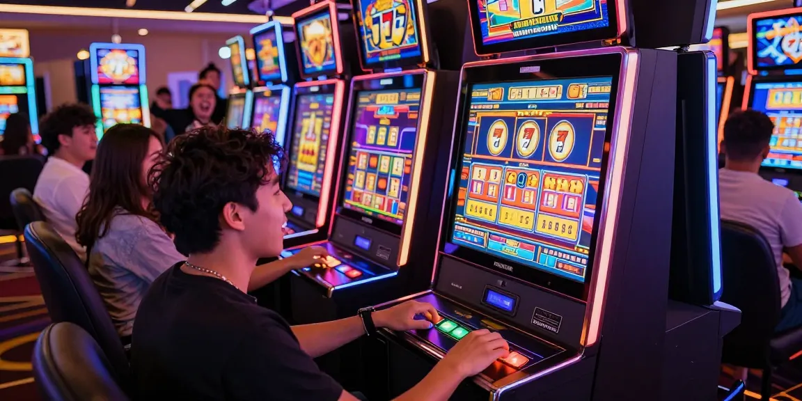 Exciting player at SLOT777 machine showcasing the vibrant atmosphere of 777 slot gaming.