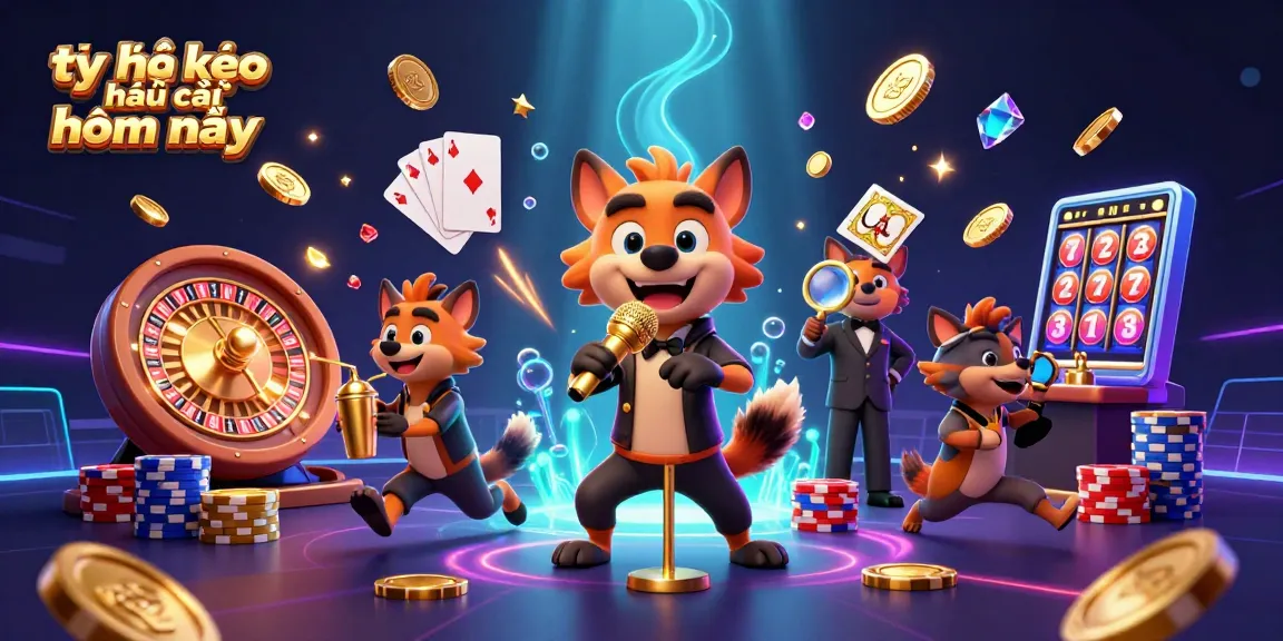 Tỷ lệ kèo nhà cái hôm nay depicted in a vibrant 3D casino scene with hyenas engaging in humorous activities.