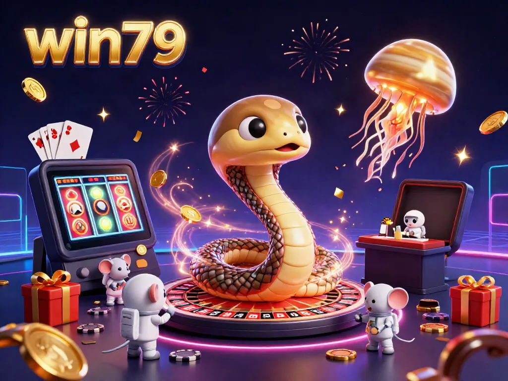 Experience the excitement of win79 with a vibrant cosmic casino scene featuring unique characters and dynamic gaming elements.