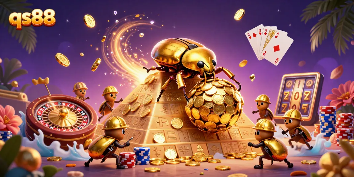 Experience thrilling gameplay at qs88 with golden coins and dynamic casino elements in an exciting illustration.