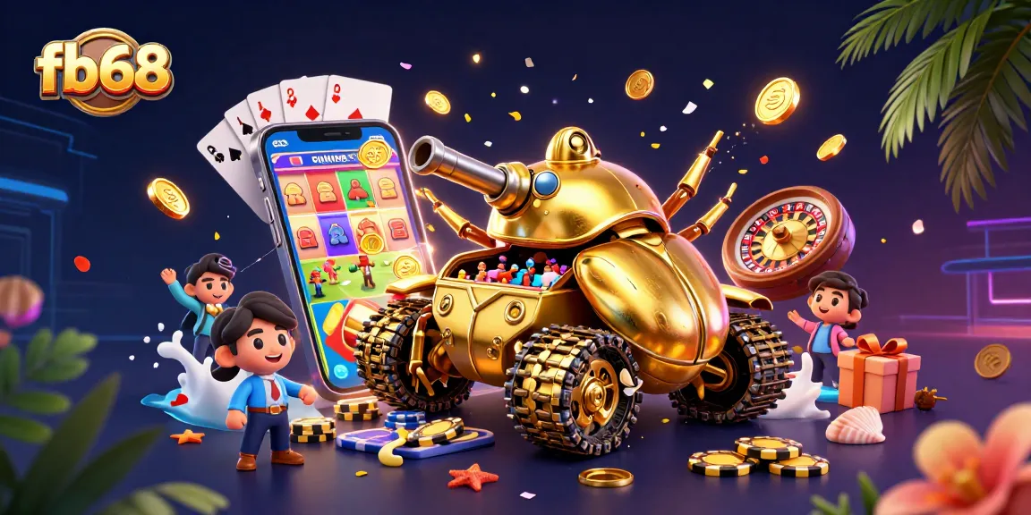 Spin and win at fb68 with vibrant casino excitement from a golden beetle tank bursting with games.