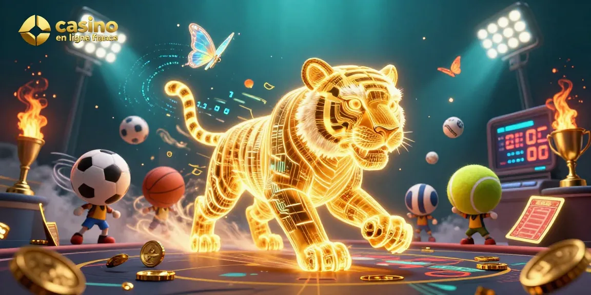 Visitez casino en ligne france pour des expériences de jeu captivantes avec un tigre doré et des éléments sportifs.