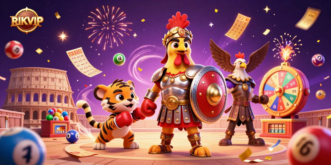 Experience RIKVIPs thrilling gaming atmosphere with 3D characters in a colosseum setting.