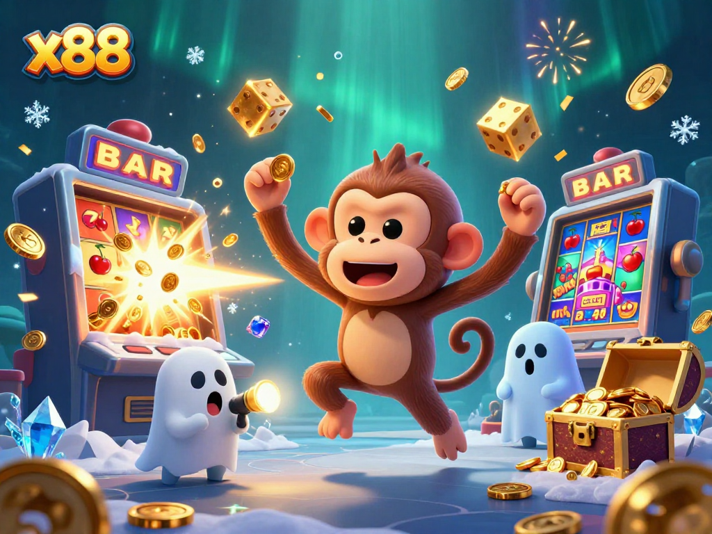 x88 players spin the massive jackpot slot with coins erupting in the haunted casino scene.
