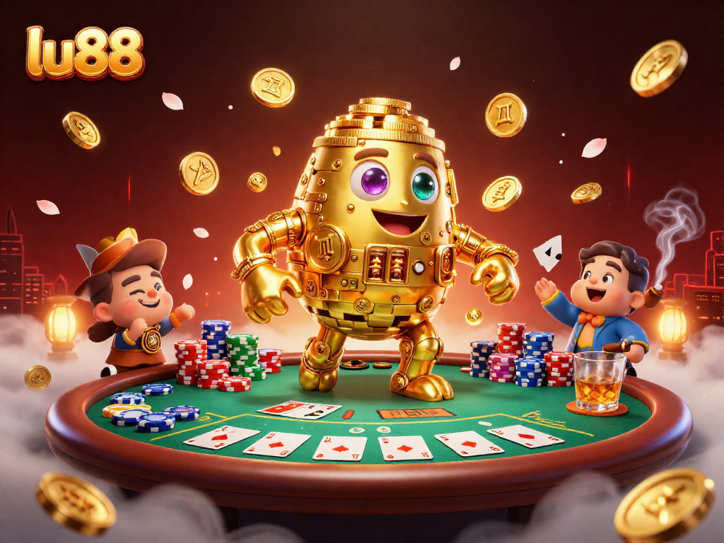 Experience thrilling gameplay at lu88 featuring a golden golem and lively poker elements.