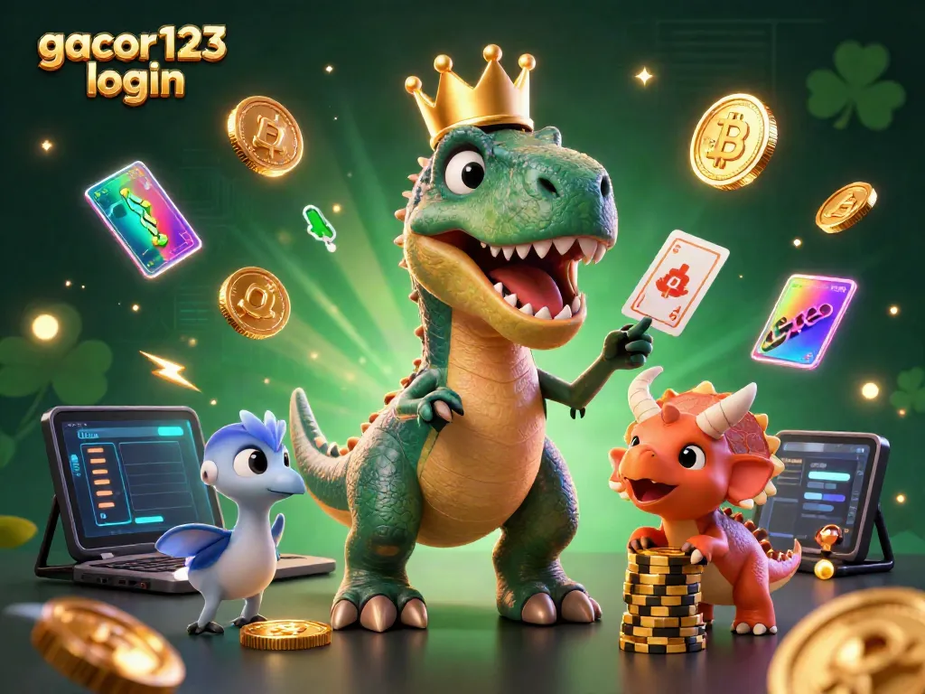Experience thrilling gameplay with gacor123 login in this vibrant casino illustration featuring fun dinosaur characters.