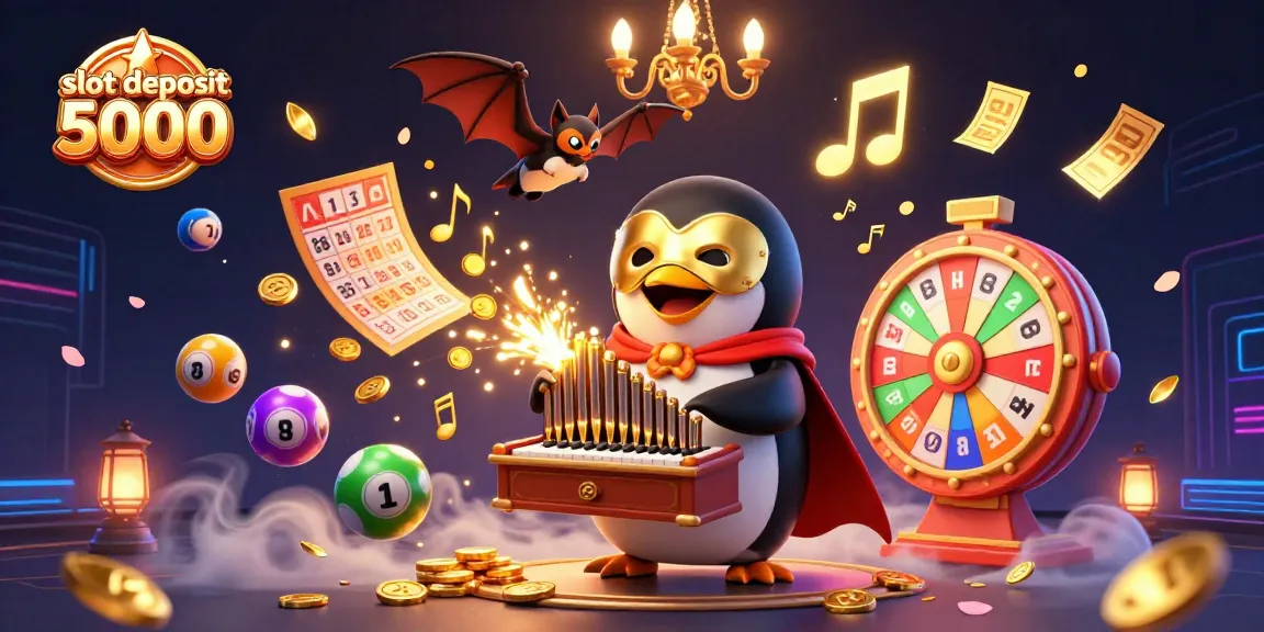 Experience thrilling action with slot deposit 5000 in a vibrant casino scene featuring cartoon characters and dynamic game elements.