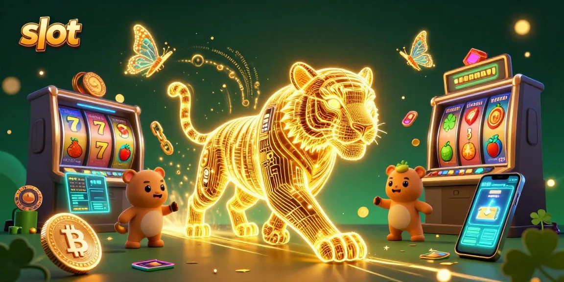 Experience the thrill of slots in a vibrant digital casino scene with neon-enhanced characters.