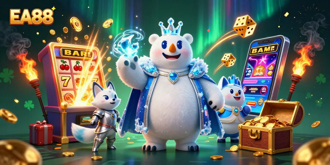 Experience the thrilling world of EA88 with our vibrant 3D casino illustration, featuring dynamic elements and jackpot excitement.