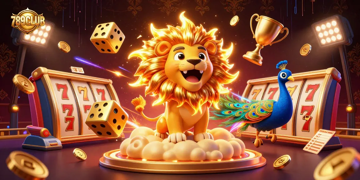 Experience thrilling slot gameplay with 789CLUB's vibrant 3D casino illustration showcasing roaring elements of fun.