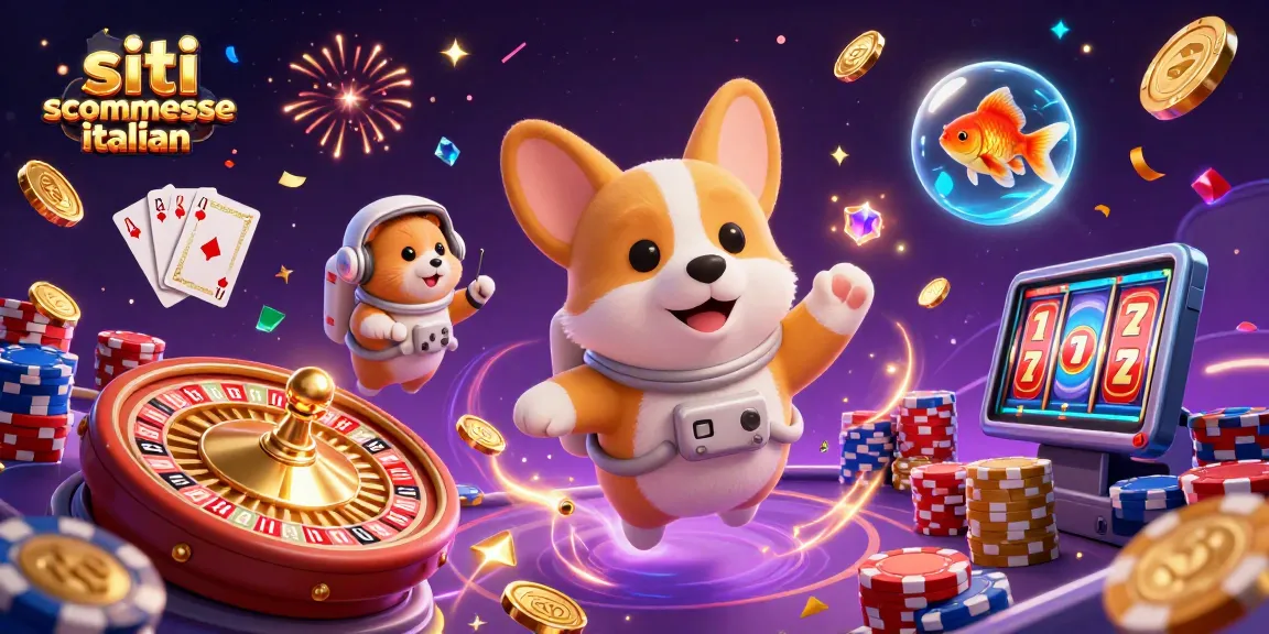 Scommetti con i migliori siti scommesse italiani: immagine colorata con un corgi astronauta e motivi di casino