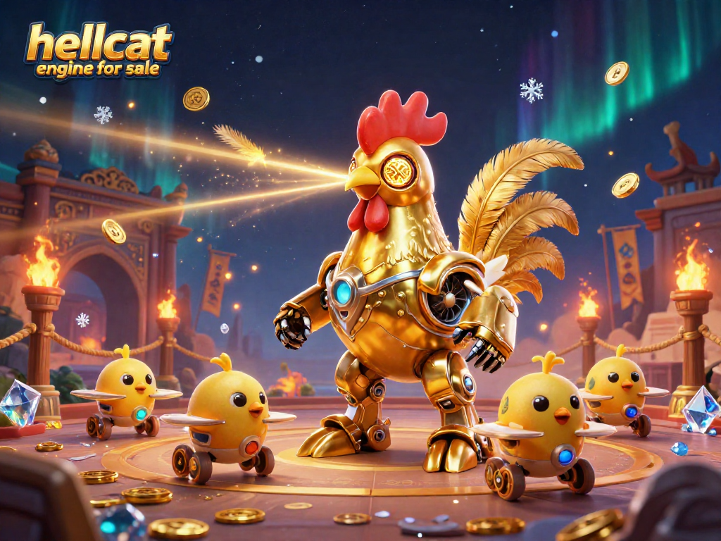 Engraving golden patterns, the hellcat engine for sale shines in this 3D casino-themed illustration.