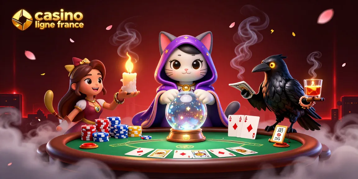 Explore le monde fascinant du casino en ligne France avec une illustration évocatrice de jeux de cartes et de mystique.