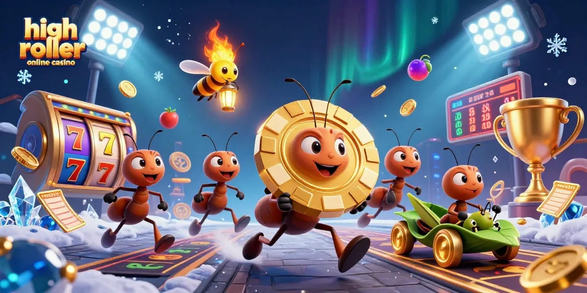 Experience the thrill of high roller online casino action with playful ants on a heist.