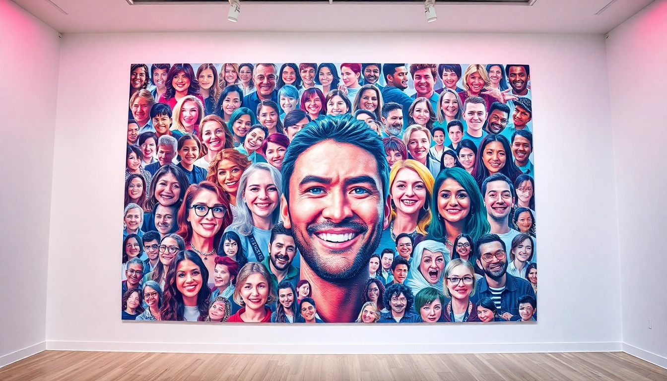 A captivating selfie mosaic displays a vibrant array of individual portraits, celebrating community.