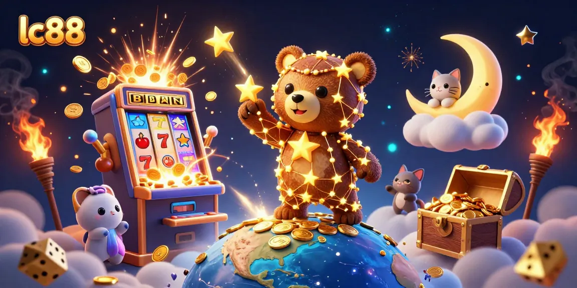 Join the excitement at lc88 with a vibrant casino scene featuring a constellation bear and jackpot games.