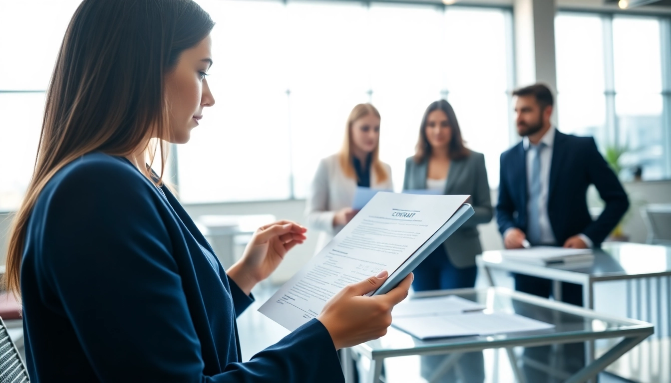 Engaging visual demonstrating Contract Management processes and collaboration in a corporate office.