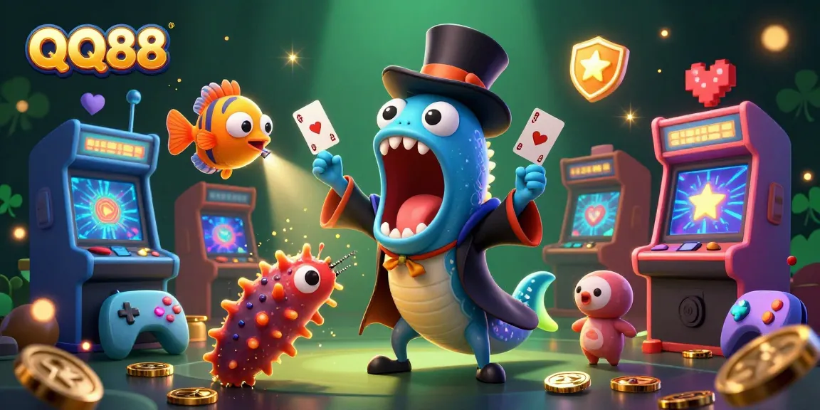 Experience thrilling gaming action at QQ88 with vibrant characters and engaging casino elements.