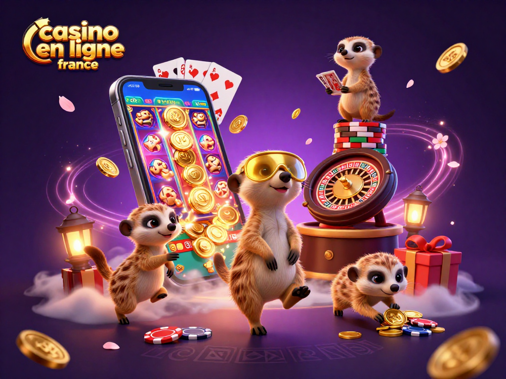 Découvrez le monde du casino en ligne France à travers une scène animée avec des suricates en plein jeu.