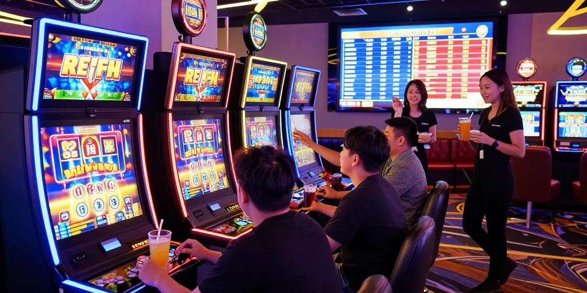 Exciting slot gacor gaming scene with players engaged and vibrant casino atmosphere