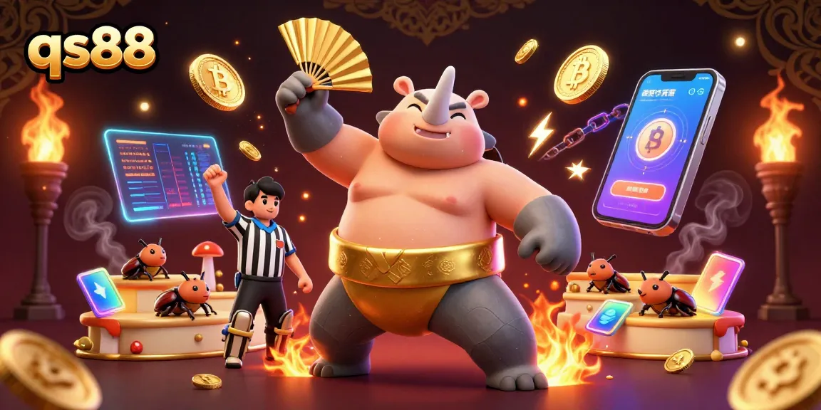 qs88 showcases exhilarating casino action as our champion beetle stomps, showering golden coins.