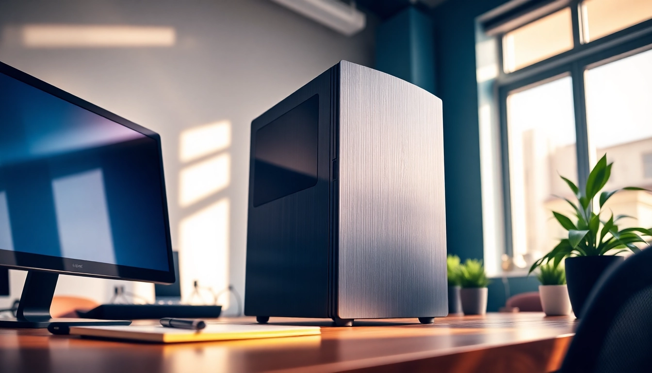Εξερεύνηση refurbished pc με μοντέρνο σχεδιασμό και κομψή διάταξη γραφείου.