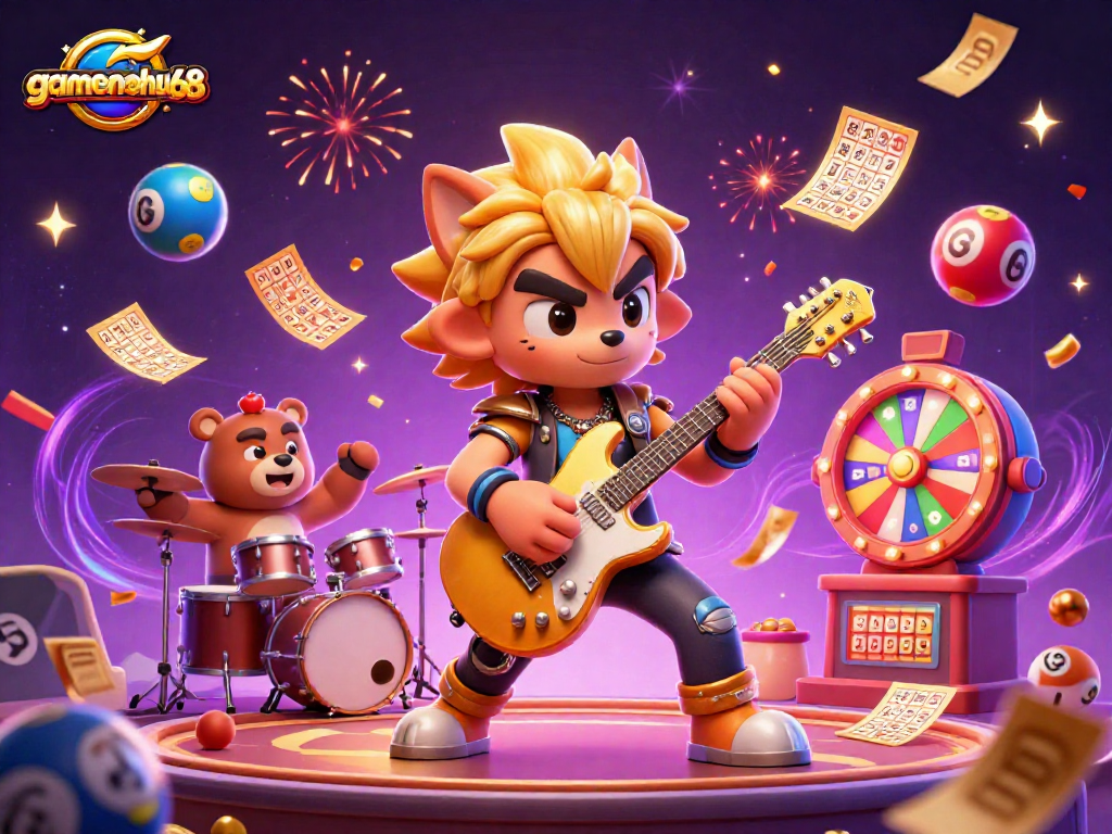 Experience exciting gaming with gamenohu68 illustrated in this vibrant casino scene filled with dynamic entertainment.