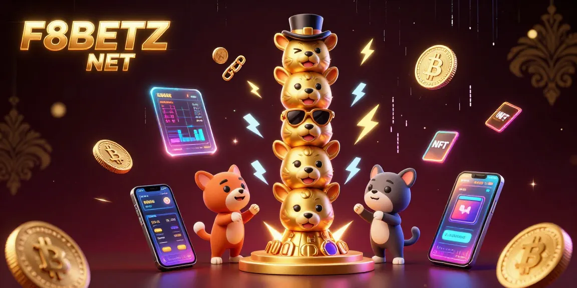 Engage with the vibrant F8BETZ NET casino world featuring a golden totem and crypto elements.