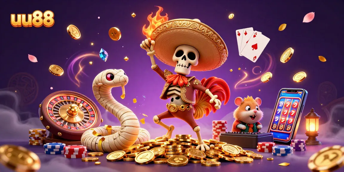 Experience thrilling gaming at uu88 with festive characters celebrating over golden coins.