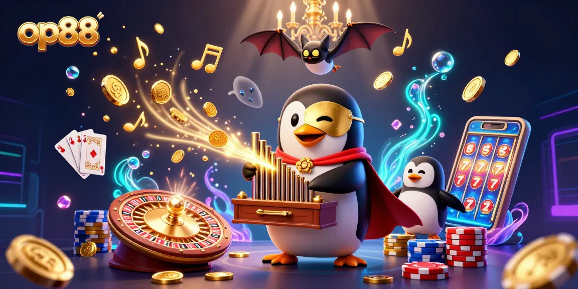 Experience the thrill of op88 with a vibrant 3D casino scene filled with golden coins and dynamic game elements.