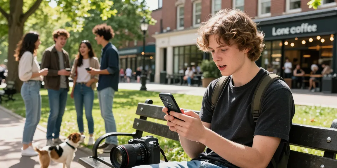 Young person using age prediction app outdoors, exploring how old do I look.