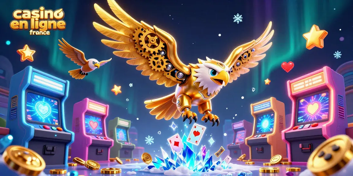 Découvrez les jeux palpitants de casino en ligne France avec une illustration dynamique de machines à sous et de cartes.