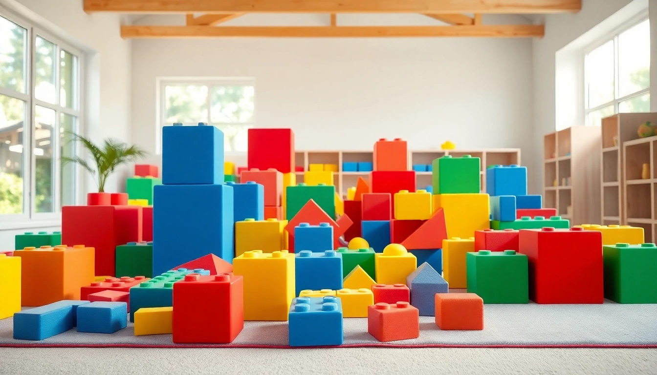 Get the details on giant foam building blocks for indoor fun in a colorful, cheerful playroom.