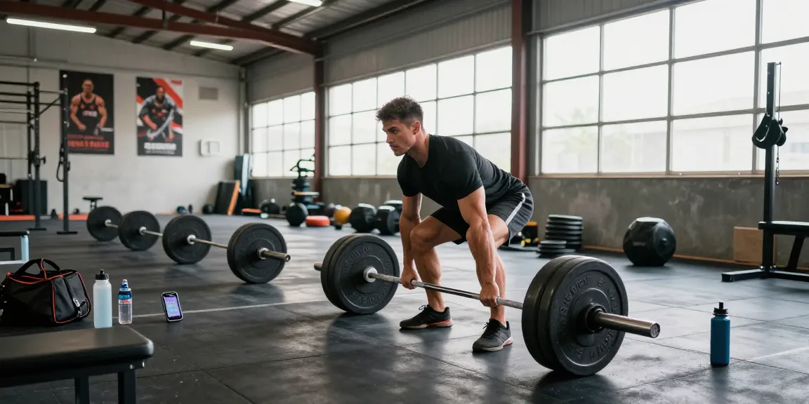 Bodybuilder deadlifting in a warehouse gym context, showcasing the benefits of the Steroid Shop for serious athletes.
