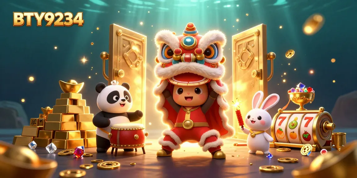 Experience the vibrant BTY9234 casino scene with cheerful characters celebrating luck and fortune.