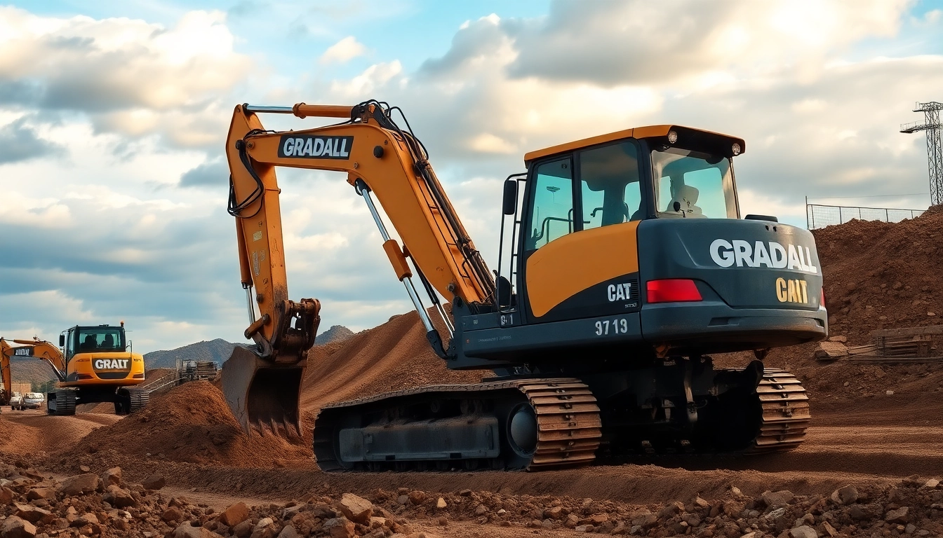 Gradall excavator working diligently on a construction site, displaying advanced features.