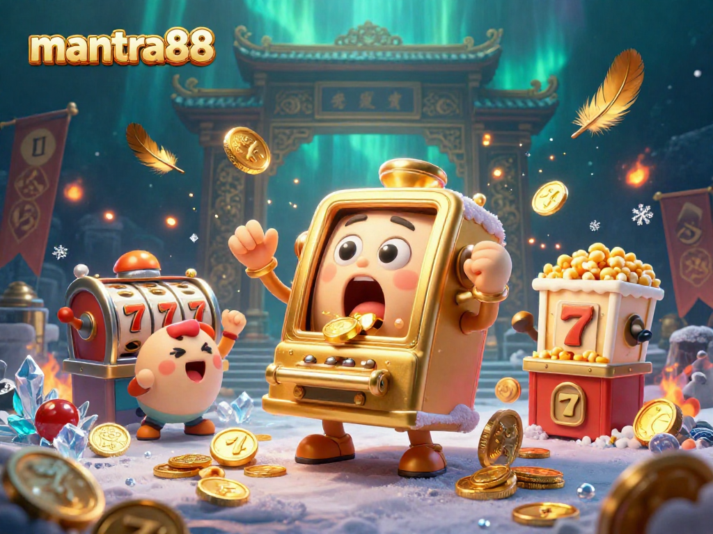 Experience the excitement of mantra88 with golden slot machines hitting the jackpot and celebrating!