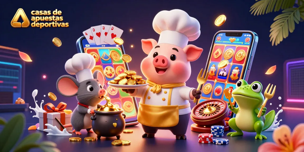 Imagen ilustrativa de casas de apuestas deportivas, con personajes divertidos y elementos de juego.